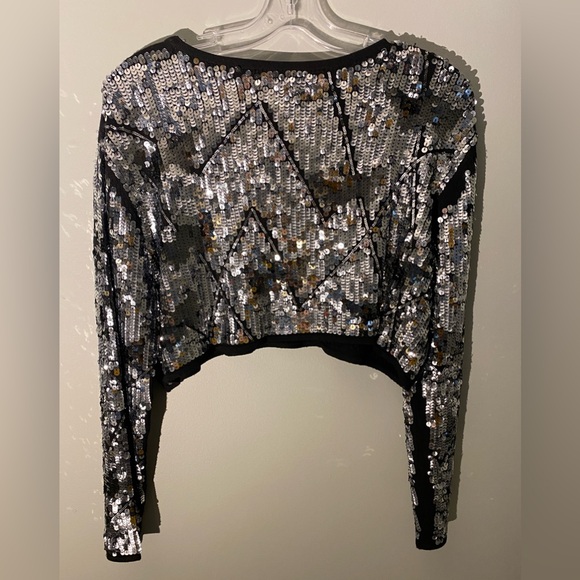 ZARA- Silver Sequin Crop Sweater - Picture 2 of 4